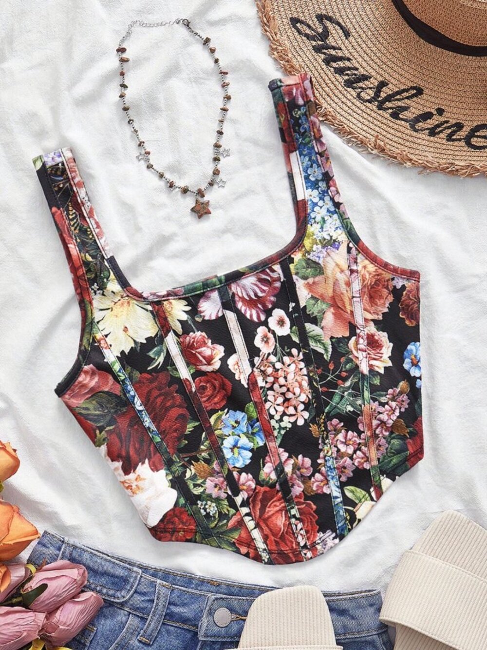 SHEIN VCAY Plus Floral Jacquard Corset Tank Top 3XL